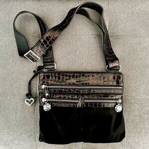 Brighton Vintage Leather Two Tone Crocodile Crossbody Bag Purse w/ Iconic Heart